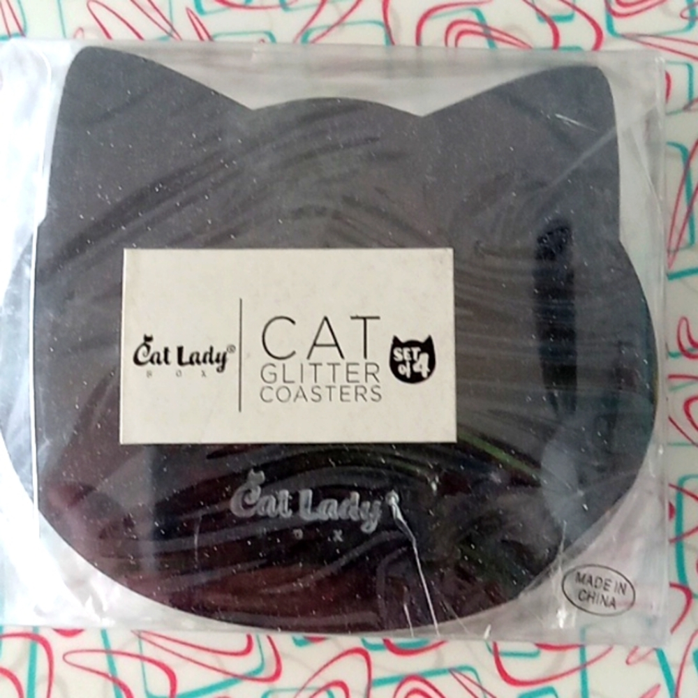Cat Lady Glitter Cat Coasters New